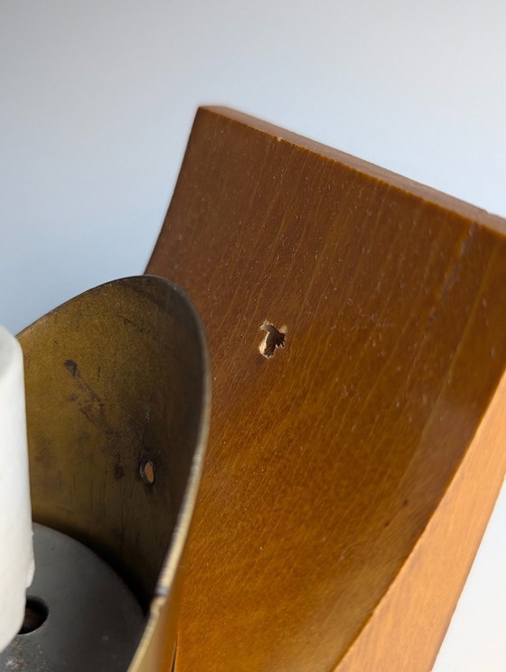 Image 1 of Vintage wandlamp van hout, messing en tweekleurig glas, Italië, jaren 70