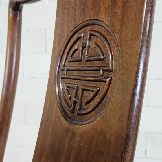 Image 1 of Set of Vintage Cherry Wood Chinese Armchairs / Asian / Bohemian Dining Table Chairs