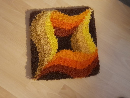 Sofa cushion, 1970s, knotted using latch-hook technique