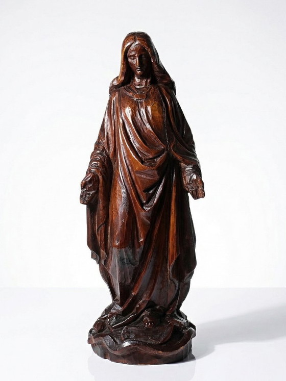 Image 1 of Antique religious sculpture of the Virgin Mary in carved wood, Immaculate Conception