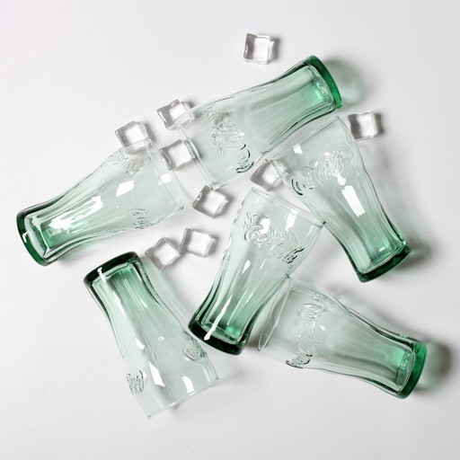 Set van 6 vintage Coca-Cola glazen in klassieke vorm, Georgia Green, 33cl / jaren 80