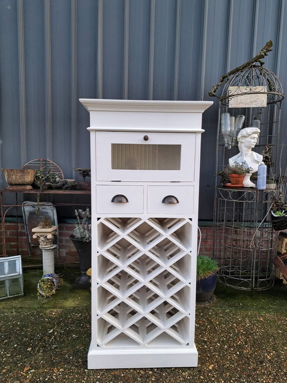 Image 1 of Portabottiglie in teak bianco, barra wishkey, dimensioni 65x40cm e altezza 141cm.9