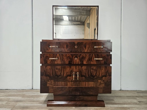 Exclusive 1940s Art Decò sideboard in walnut burl with mirror