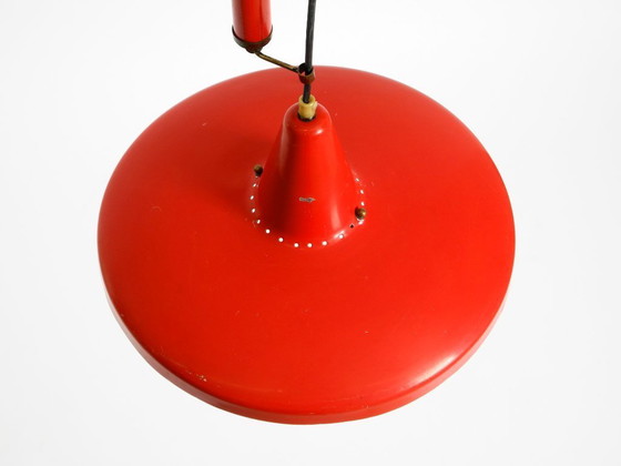 Image 1 of Pendelleuchte aus rotem Aluminium im Mid-Century-Modern-Stil, höhenverstellbar, Italien, 1950