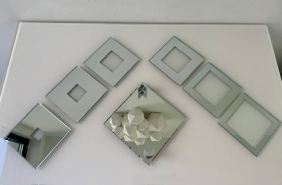 Image 1 of Vintage mirrored coaster set with holder