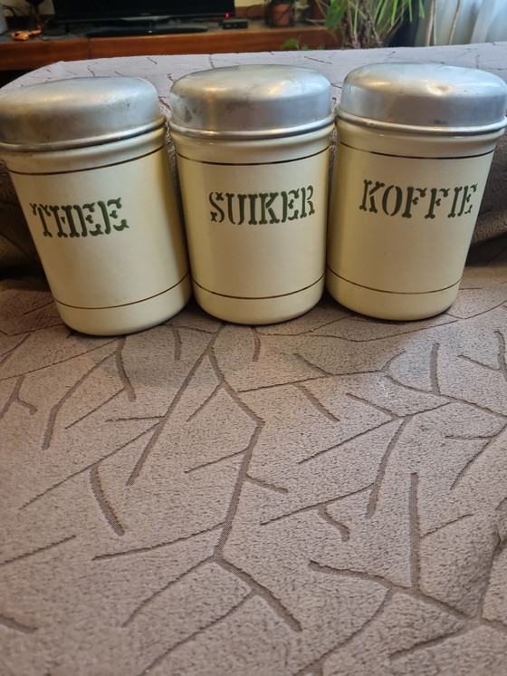 Image 1 of Vintage theebus,koffiebus en suikerbus - klassieke blikken 
