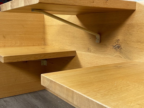 Massive Eiche Tête-à-Tête Design Bank, Holz, Bänke, Stoff, Braun, Modern (Foto 9 von 9)