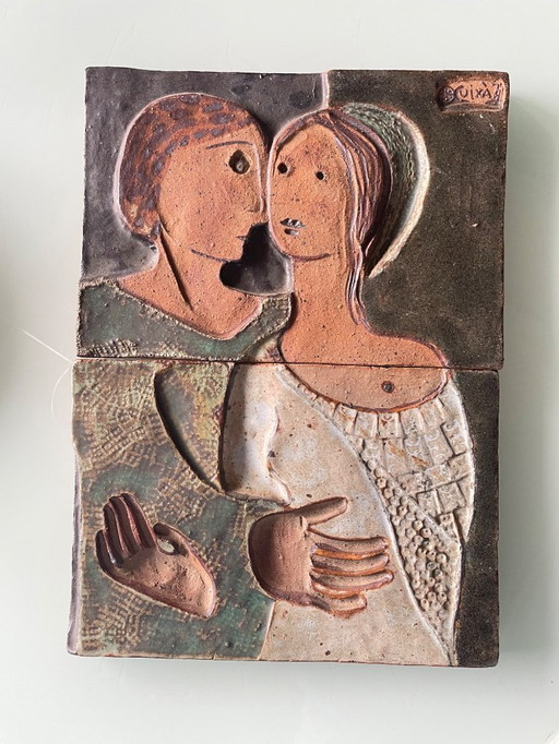 Modernistische figuratieve wandtegel van polychroom steengoed, 1975