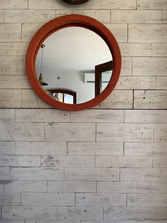 Specchio da parete con tessuto arancione, anni '50 – Mid Century Modern (photo 2 of 5)