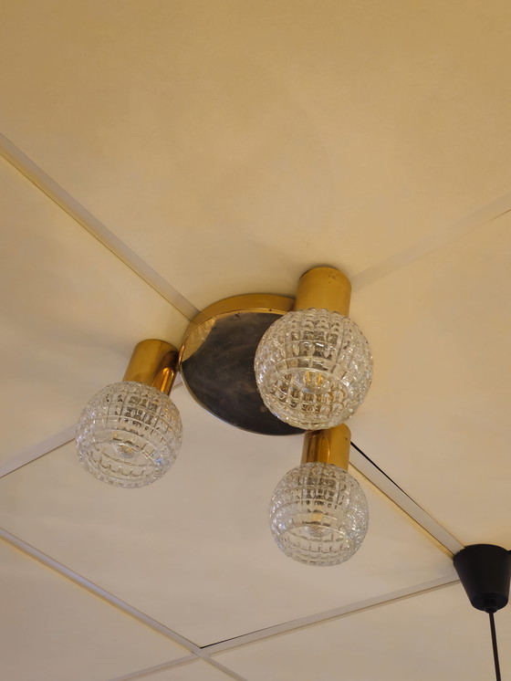 Image 1 of Vintage Brass Ceiling Light Ceiling Lamp Glass Limburg