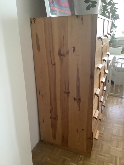 Archivador de catálogo antiguo, archivador de madera maciza. – archiefkasten, Wood (photo 2 of 8)