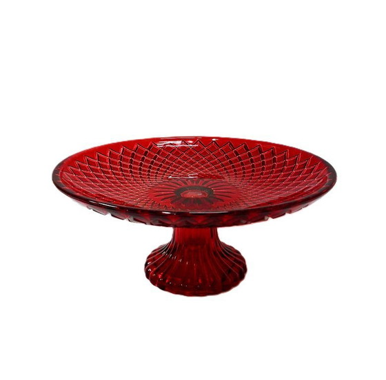 Image 1 of Bol sur pied vintage en verre rubis – Bonbonnière / Centre de table