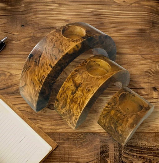Triptych candleholders wooden arches