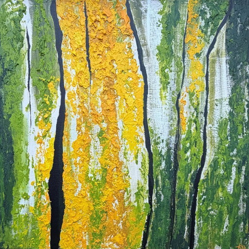 Birch IV – Organic abstract painting inspired by birch bark | 50x50 cm