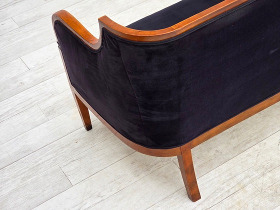 Image 1 of 1950s, Danish art deco 2-seater sofa, ash wood, furniture velour.