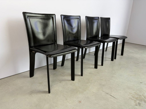 Vintage Zwart Lederen Eetkamerstoelen, Set Van 4 - Jaren 70 – Leather (photo 2 of 9)