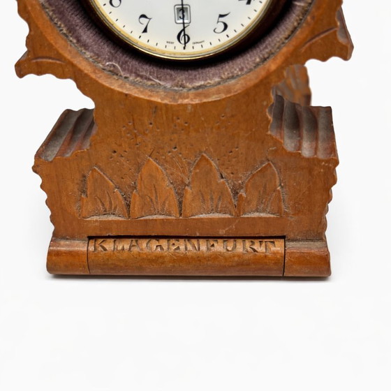 Image 1 of Antique travel pocket watch stand | Klagenfurt circa 1900 | Hand-carved wood & velvet