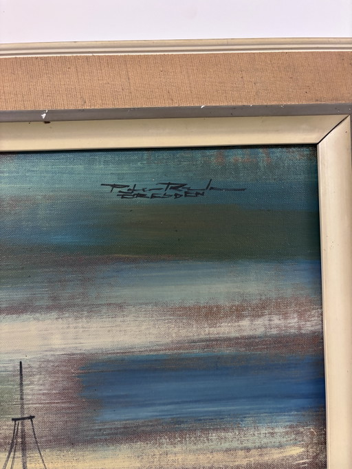 Original Painting by Peter Robert Keil (1942) Expressive Harbour Scene 'Dresden' – schilderijen tekeningen (photo 2 of 14)