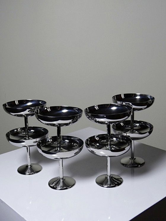 Image 1 of 8 Vintage stainless steel dessert bowls on feet in the Guy Degrenne style