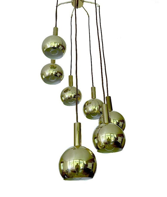 Image 1 of Lampada a sospensione vintage in ottone a cascata in stile spaziale