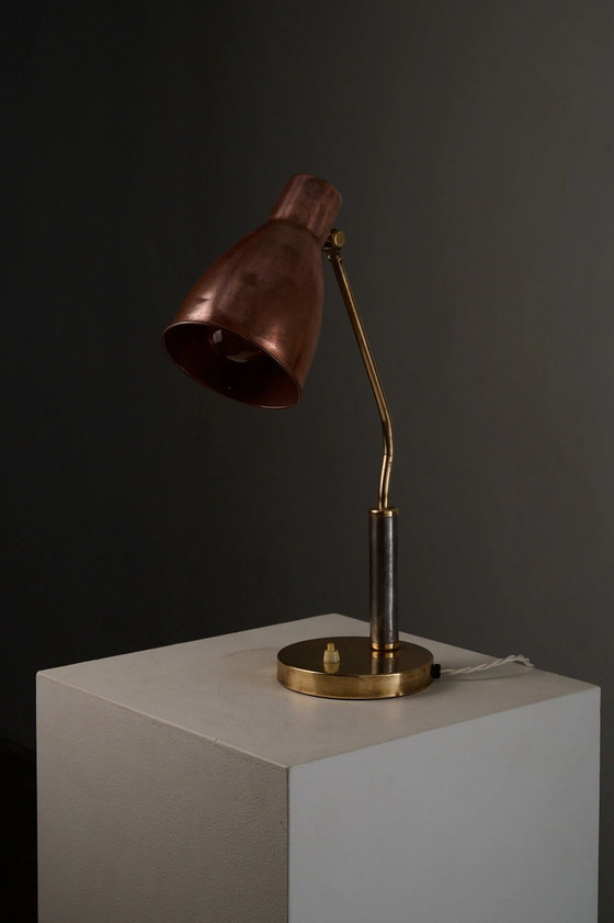 Lampe de bureau Mid-Century Modern en cuivre et laiton, Europe, années 1950, Mid Century Modern (photo 10 sur 11)