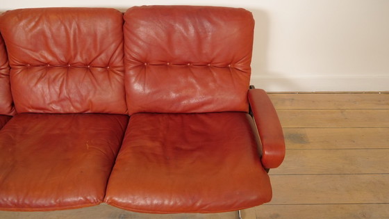 Image 1 of Vintage zithoek | 3-zits | fauteuil + hocker | King sofa | Leer