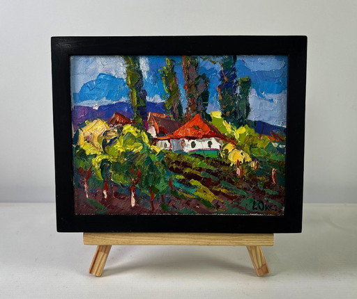 Original Oil Painting Summer Village Landscape Childhood in the aromas of grass