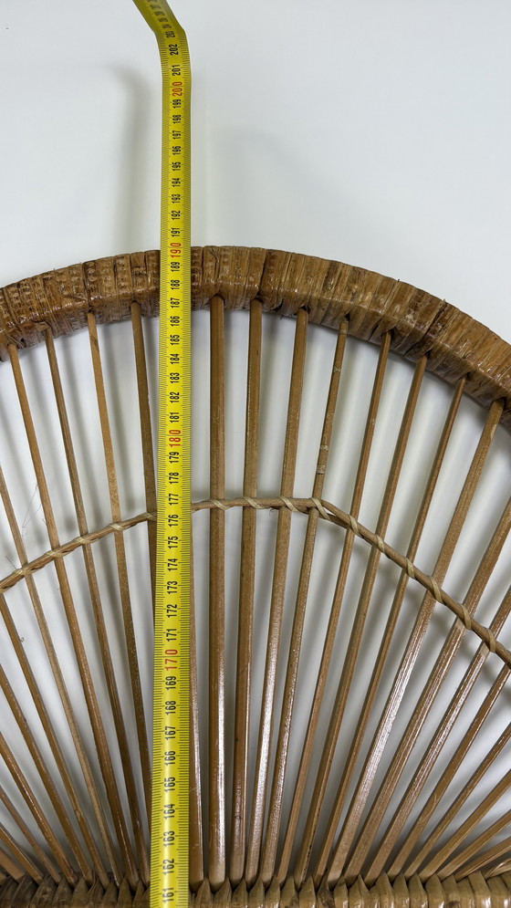 Image 1 of Vintage Sunburst rattan bamboo large folding screen room divider