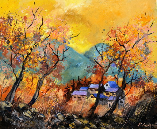 Pintura de paisaje, Óleo sobre lienzo