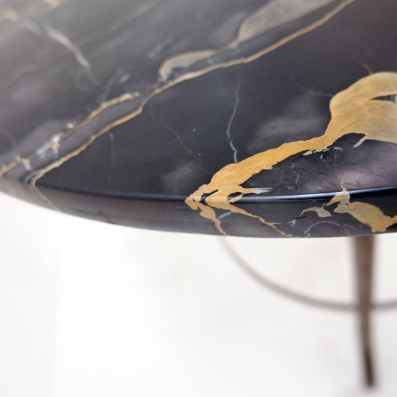 Image 1 of Portoro" pedestal table / Side table in metal with marble top