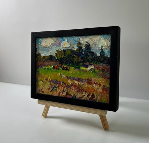 Original Oil Painting Field Day Landscape Summer Nature – schilderijen tekeningen, Canvas (photo 2 of 8)