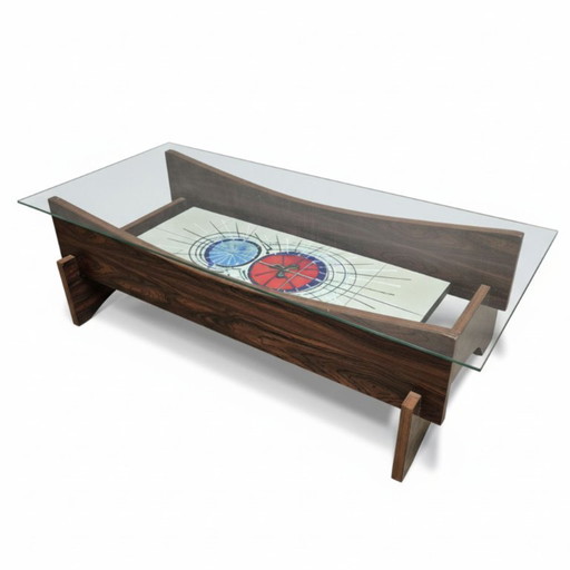 Tavolino da caffè di metà secolo con pannello in piastrelle di ceramica, anni '70