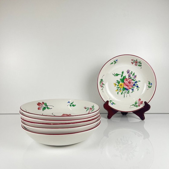 Set of 6 bowl-shaped plates, Réverbère model by KG Lunéville, tulip & rose pattern – KG Luneville, Crockery (photo 2 of 8)