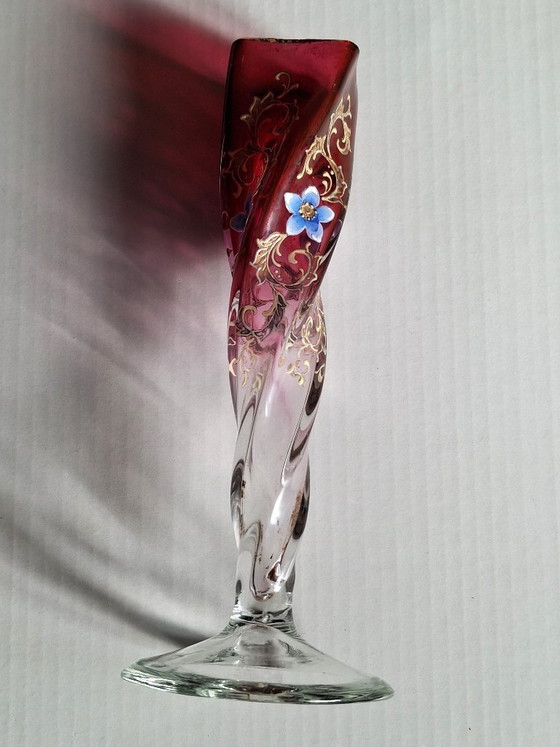 Murano tre fuocchi glass soliflore Vase, hand-painted, 16 cm high, Red (photo 5 of 10)