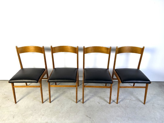 Sedie da pranzo italiane di metà secolo, anni '60, Legno, Pelle, Marrone, Mid Century Modern (foto 11 di 12)