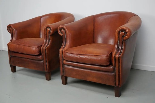 Vintage Nederlandse clubfauteuils in cognackleurig leer, set van 2
