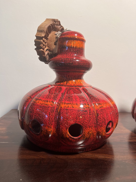 Image 1 of 3 lámparas colgantes de cerámica roja, cerámica de Alemania Occidental, años 60/70