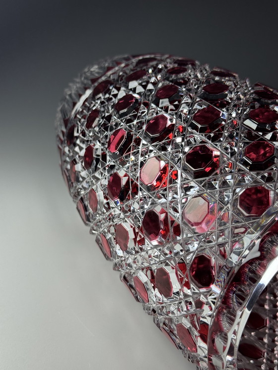 Image 1 of Rare Hand-Cut Overlay Crystal Vase in Ruby – Cristallerie de Lorraine, 1930s