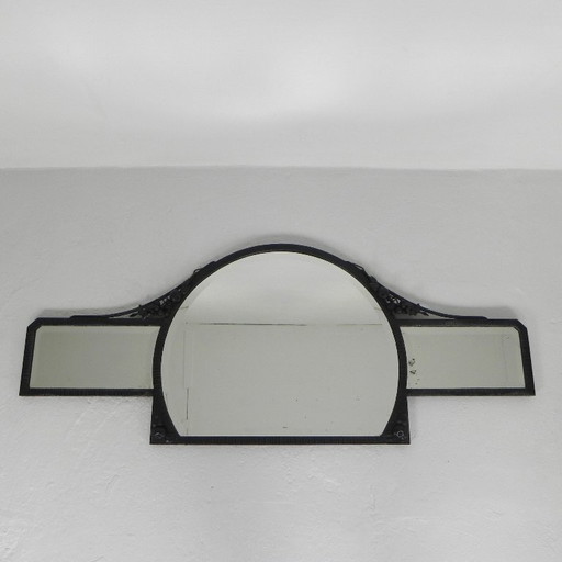 Art Deco mirror with faceted glass in a steel frame, 1930s