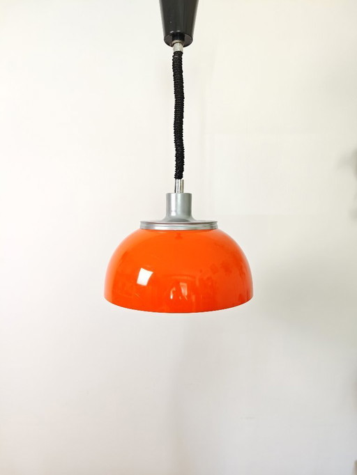 Vintage Meblo Guzzini Pendant Lamp, Guzzini Faro Ceiling Lamp, Space Age, Atomic, Retro Hanging Lamp, Spheric, 70's, Orange, 