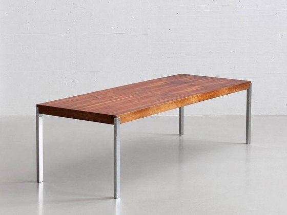 Image 1 of Spacious dining table with rosewood veneer and chrome-plated steel frame, 1970s
