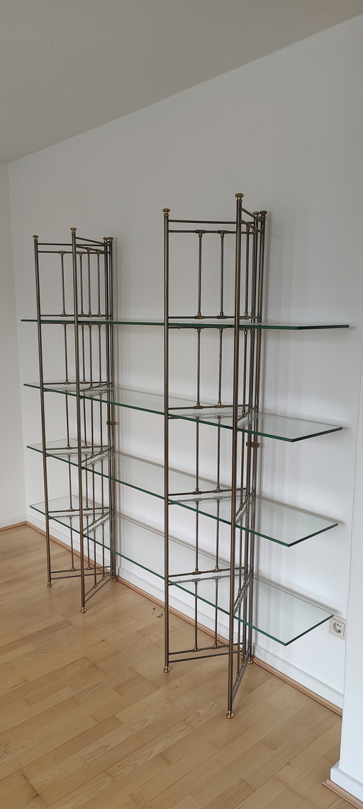 High-quality free-standing metal shelf with glass shelves