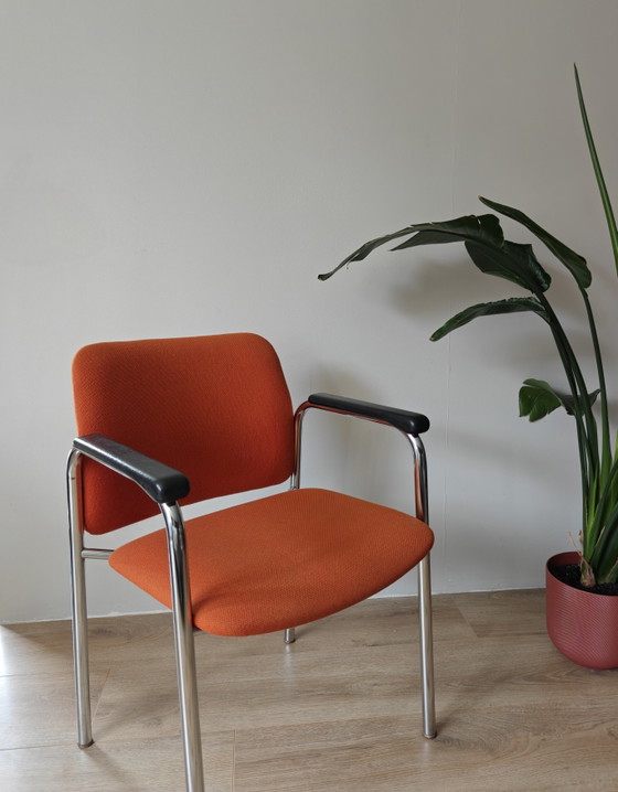 Image 1 of Vergaderstoel chroom & oranje stoffering
