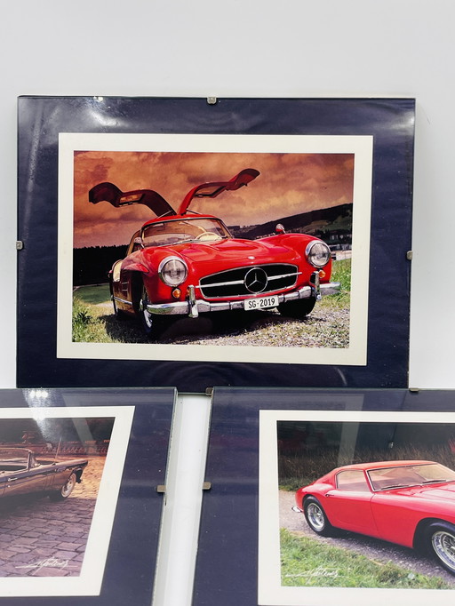 Set of three signed car photos