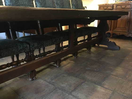 Tavolo da monastero + 9 sedie e 2 poltrone Luigi XIII in rovere., Tavoli da pranzo (foto 8 di 20)