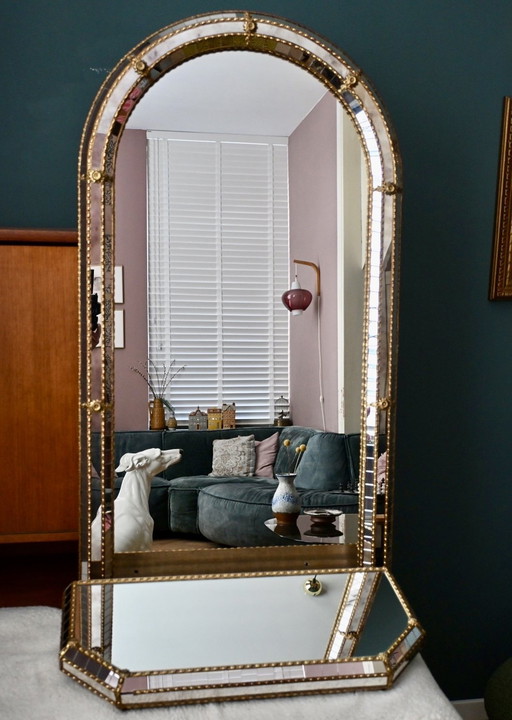 Grote Venetiaanse mozaïekspiegel bijpassend spiegelplateau