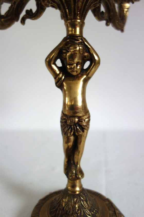 Pair of Cherub Gilt Bronze Candlesticks, early 20th Century, Decorative Objects, Brass, Gold, Vintage (photo 6 of 13)