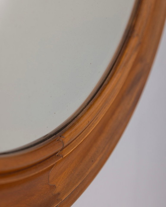 Image 1 of Vintage 1970s round wall mirror in walnut wood, Italian design
