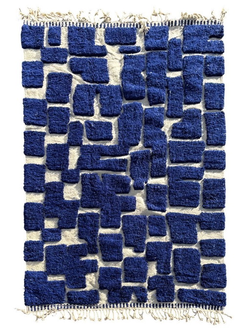 Alfombra bereber azul marroquí Mrirt de lana 200x300 cm – Alfombra bereber neutra tejida a mano