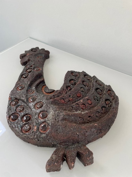 Image 1 of Zeldzame brutalistische wandsculptuur haan van keramiek